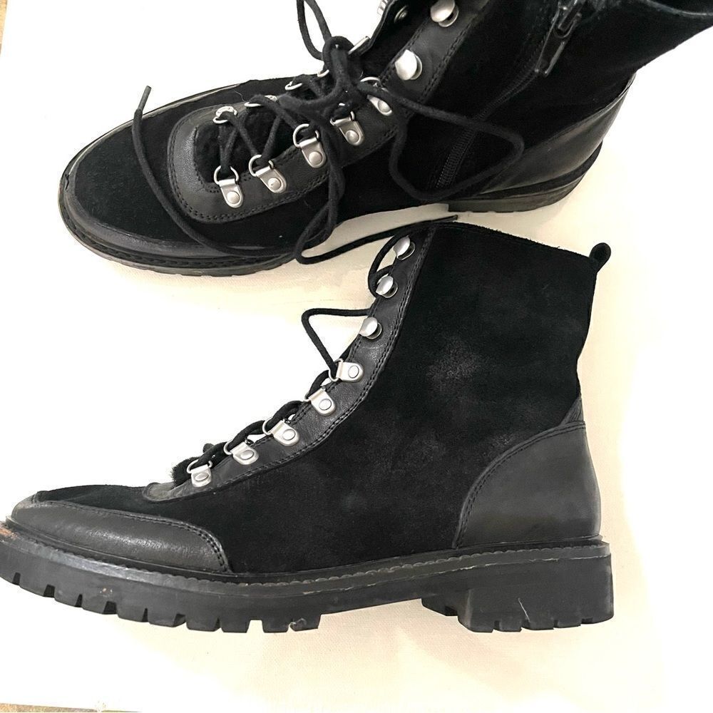 Lucky Brand Iliana Boots Size 8.5 Black Suede Wool Lace Up Combat Boots